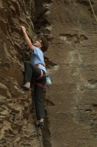 Michelle Vogel rock climbing