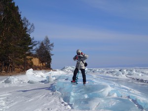 Drilling into ice on Lake Baikal