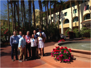 Our group in front of the Tempe Mission Palms Hotel. From left to right: Ryan Owen, Justin Jabara, Collin Stapleton-Reinhold, Jim Smith, Julie Horvath, Andrew Benner, Lauren Mamaril, and James Conwell.